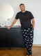 Men summer pajama set Black T-shirt + Eyes Pants